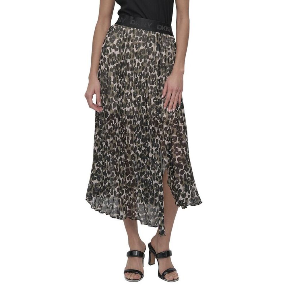 Dkny Womens  Print Chiffon Pleated Midi Skirt, Green
